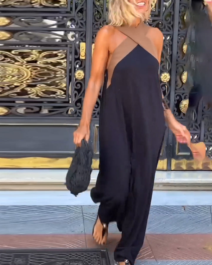 Women's elegant long maxi dress featuring a chic cross neck, perfect for cocktail parties and formal wear.