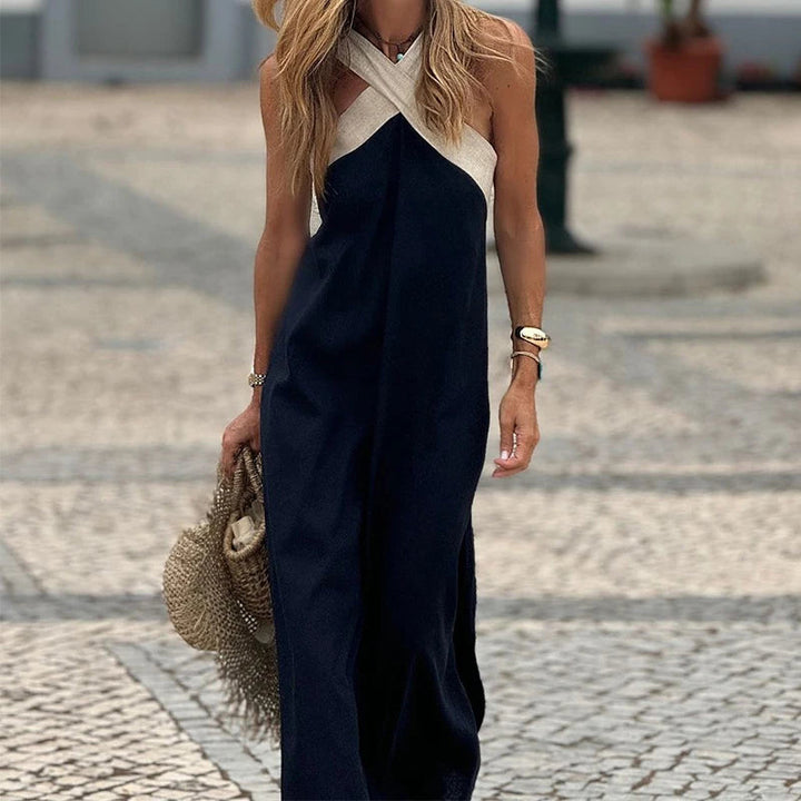 Luxurious women's cross neck maxi dress, an elegant choice for any special occasion or formal event.