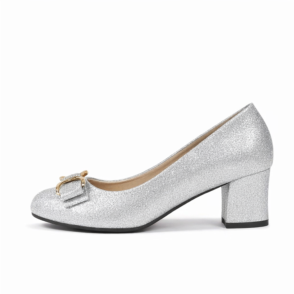 Women's day-to-night block heel pumps, featuring an elegant bow and comfortable design for extended wear.