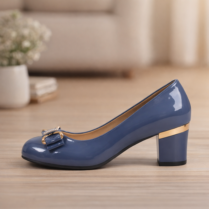 Women's comfortable slip-on block heel pumps, elegant bow adds a chic touch for versatile professional wear.