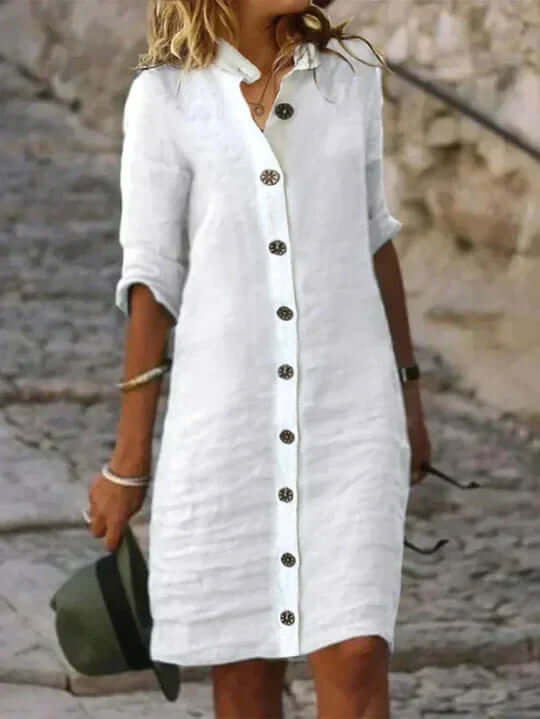 Blue elegant women's dress; a comfortable, chic, and versatile piece for spring/summer fashion.