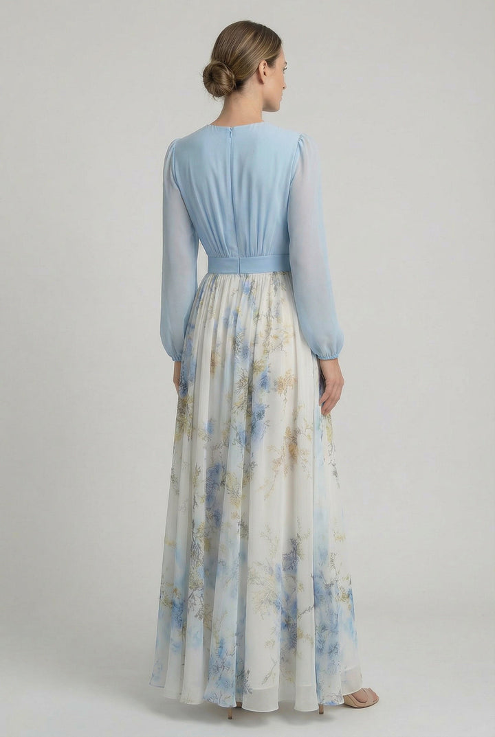 Chic blue floral maxi dress, ideal for formal gatherings and parties