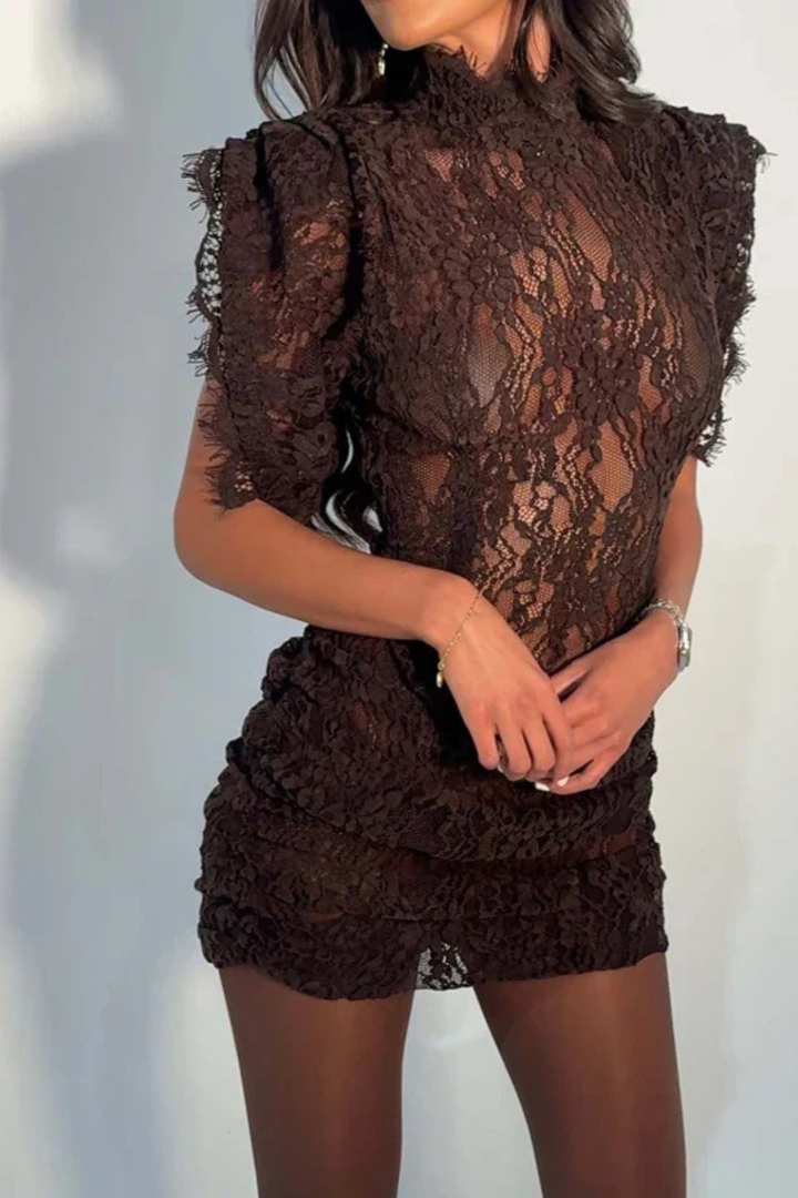 Floral pattern women's bodycon dress, mini length, sophisticated party & guest attire.