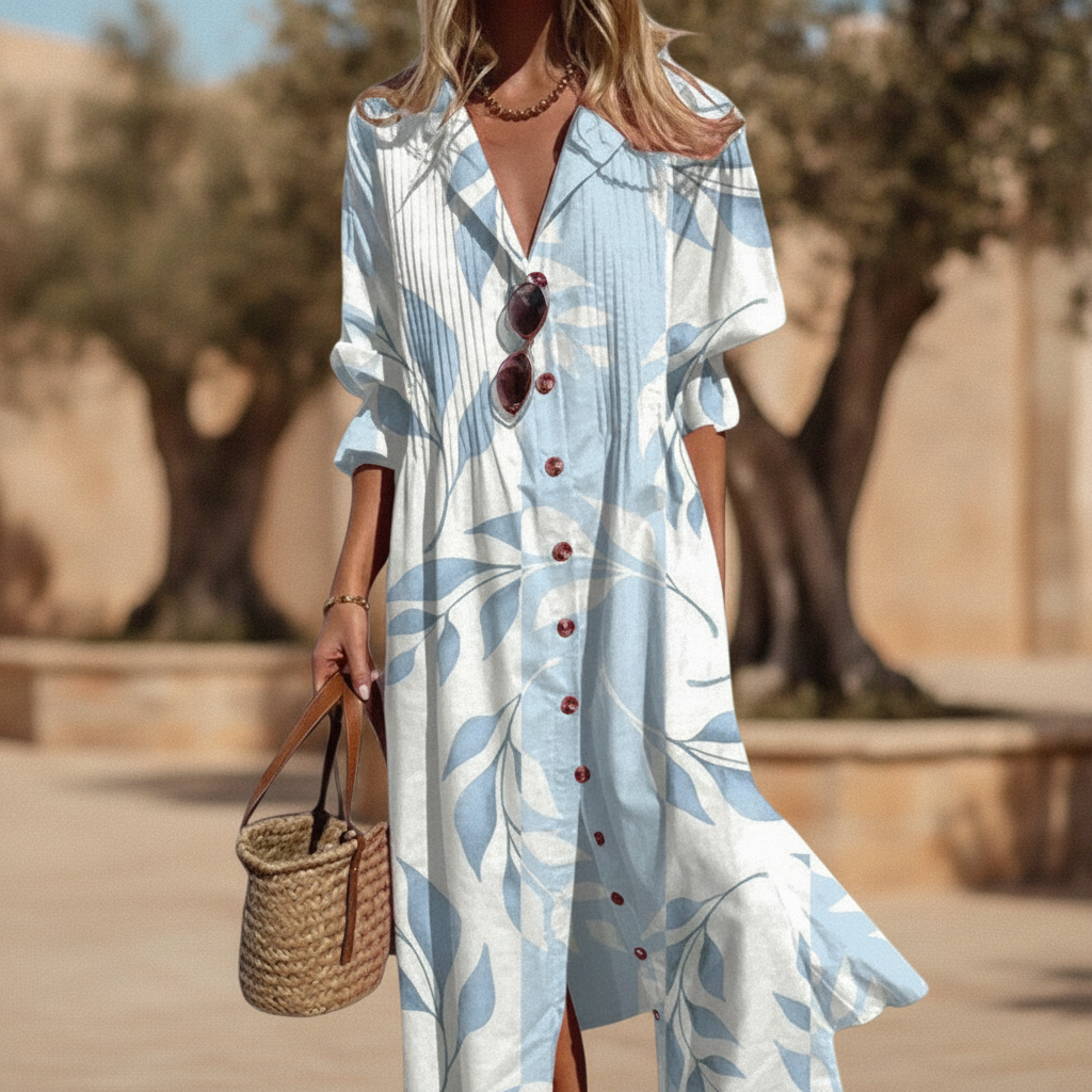 Elegant women's boho cover up maxi dress for beach & resort, featuring a flowing silhouette & stylish print.