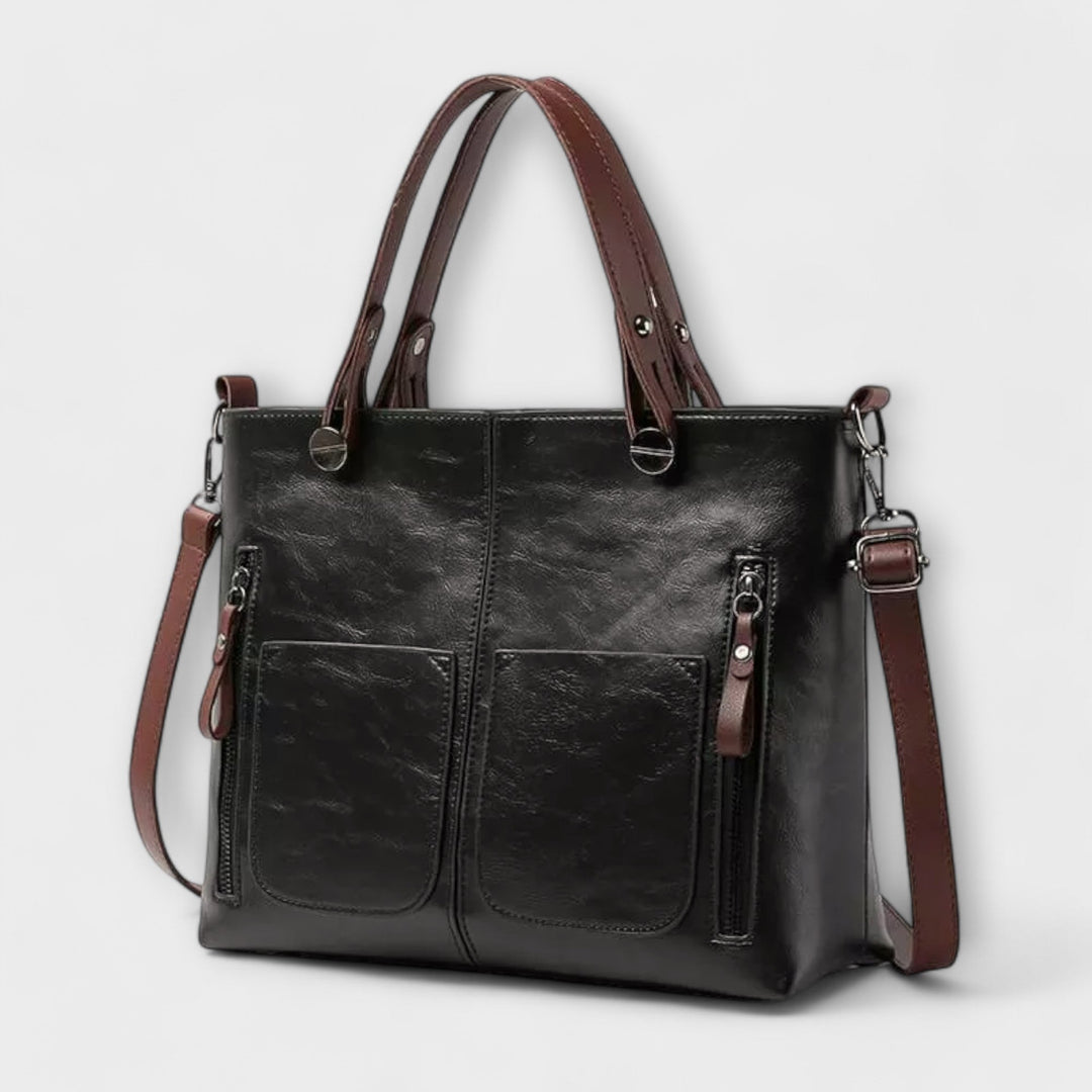 Premium women's leather shoulder bag. Elegant, classic style; a versatile everyday, work, and travel accessory.