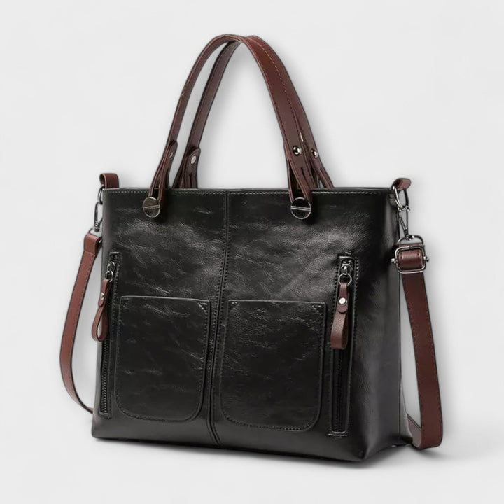 Premium women's leather shoulder bag. Elegant, classic style; a versatile everyday, work, and travel accessory.