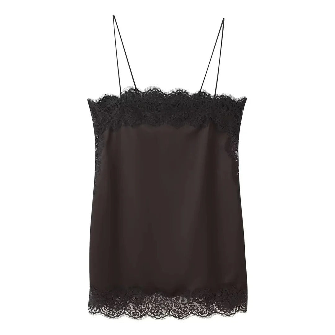 Brown coordinated women's elegant two-piece top and midi skirt set. Chic formal outfit for special occasions.
