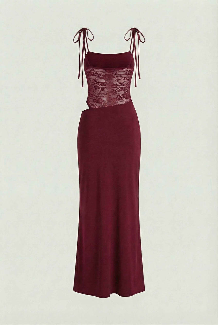 Luxurious burgundy backless maxi dress for women. An elegant formal evening gown perfect for any celebration.