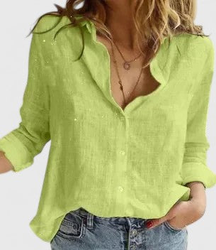 Versatile women's elegant button-down blouse; a relaxed fit long-sleeve top for work & casual fashion.