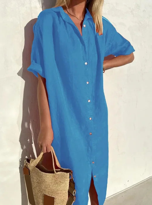 Versatile women's tunic shirt dress, button-down style. Effortlessly elegant for summer and casual wear.