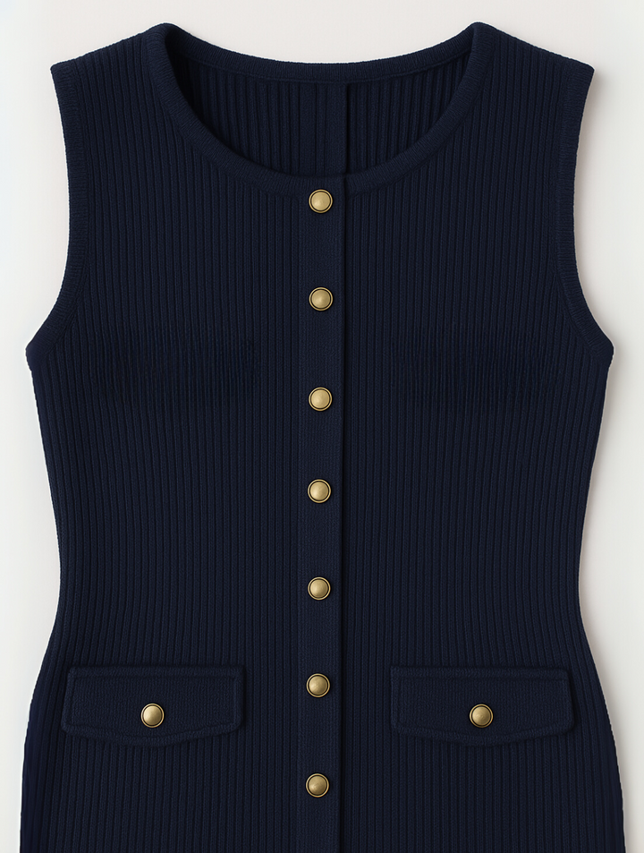 Stylish women's summer midi dress with a flattering button-front and sleeveless cut, ideal for warm weather.