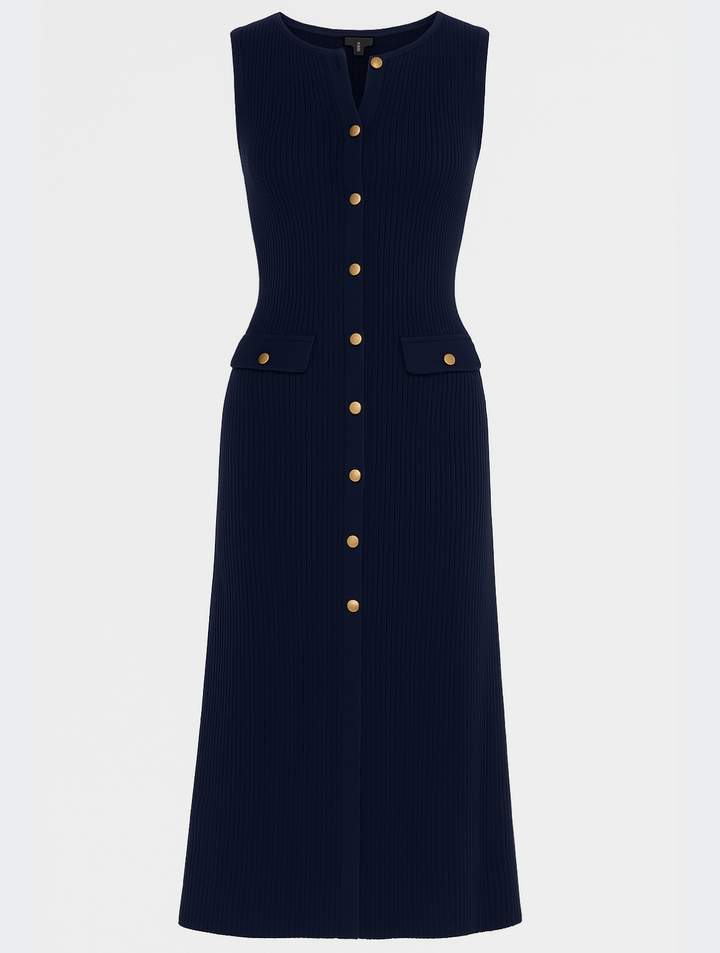 Sophisticated women's midi dress with a full button-front, perfect for day dress or night out elegant style.