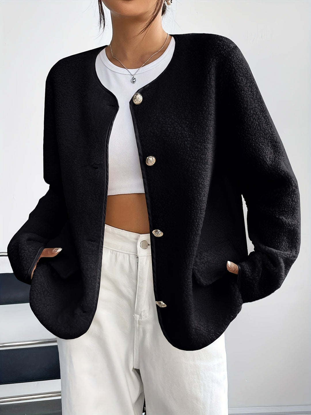 Casual chic button-up women's jacket, a versatile wardrobe essential for cooler seasons.