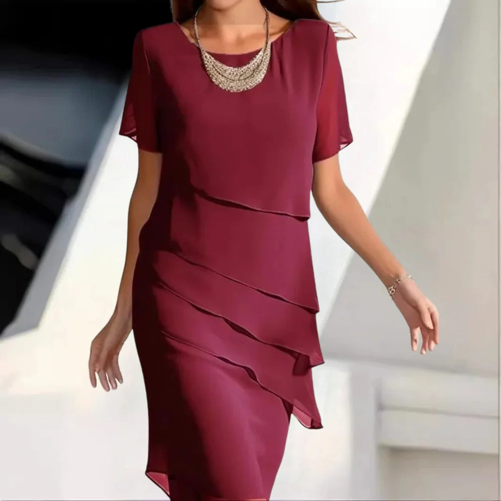 Lightweight and comfortable women's elegant chiffon midi dress.