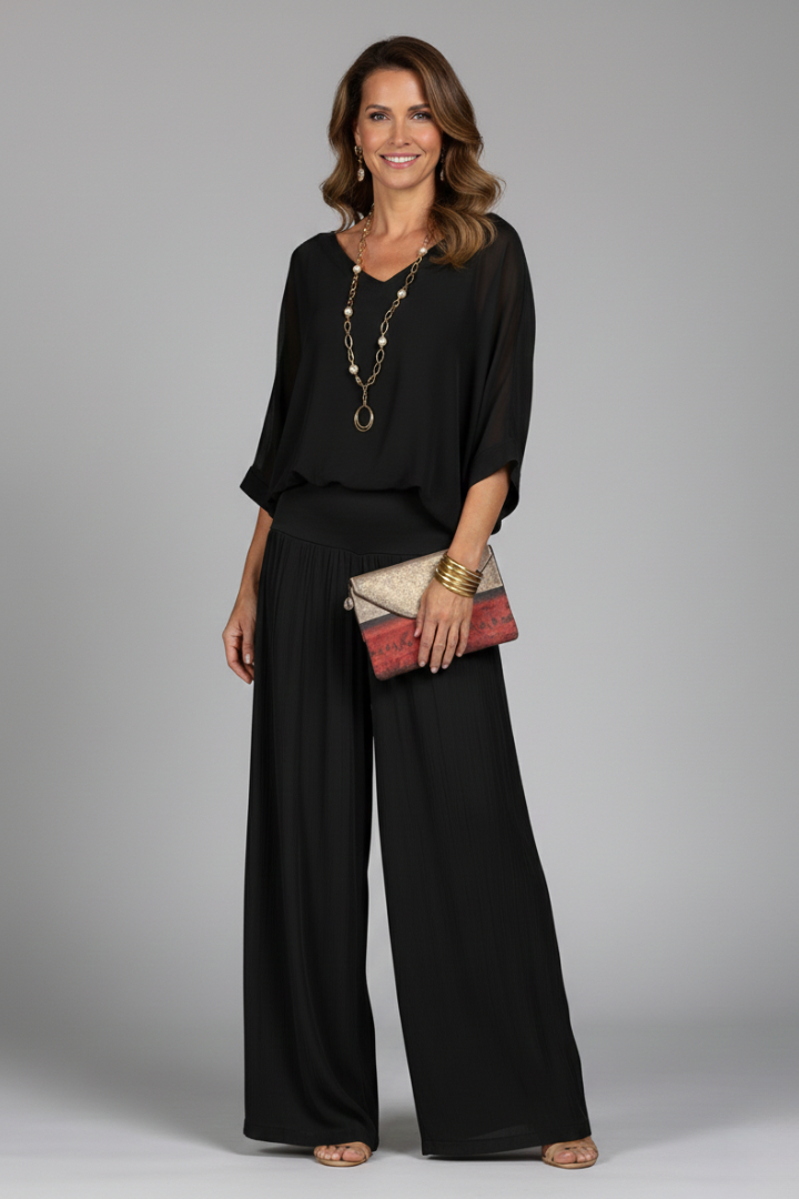 Lightweight chiffon women's two-piece set, perfect for breathable summer elegance.