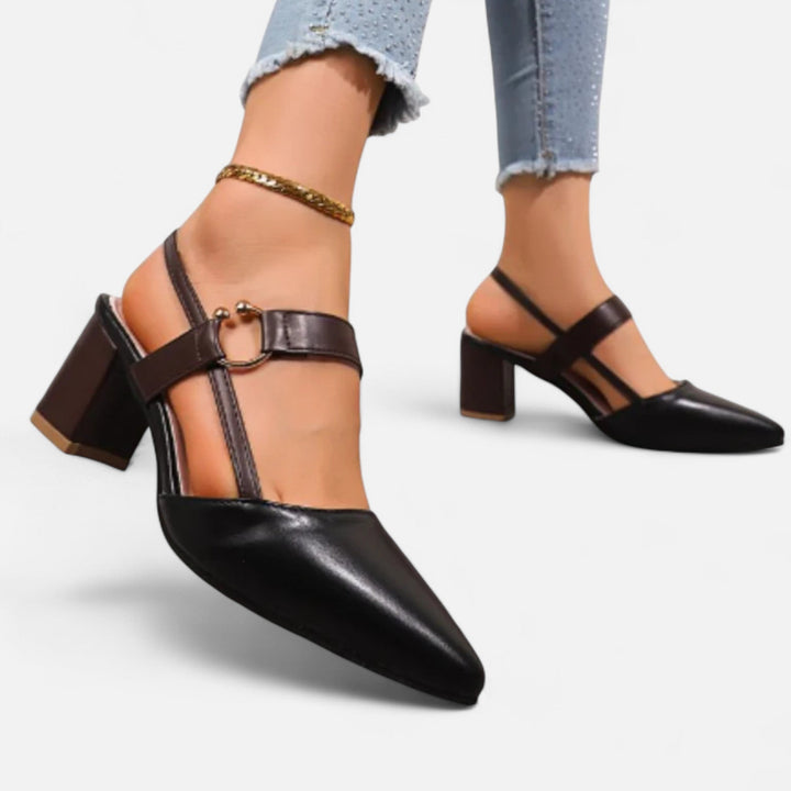 Chic women's heeled sandals featuring a sturdy chunky block heel, designed for elegance and all-day comfort.