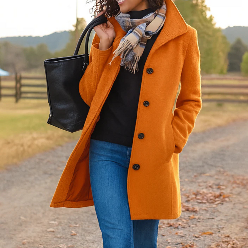 Women's elegant classic button-up coat, a versatile tailored fit for fall and winter.