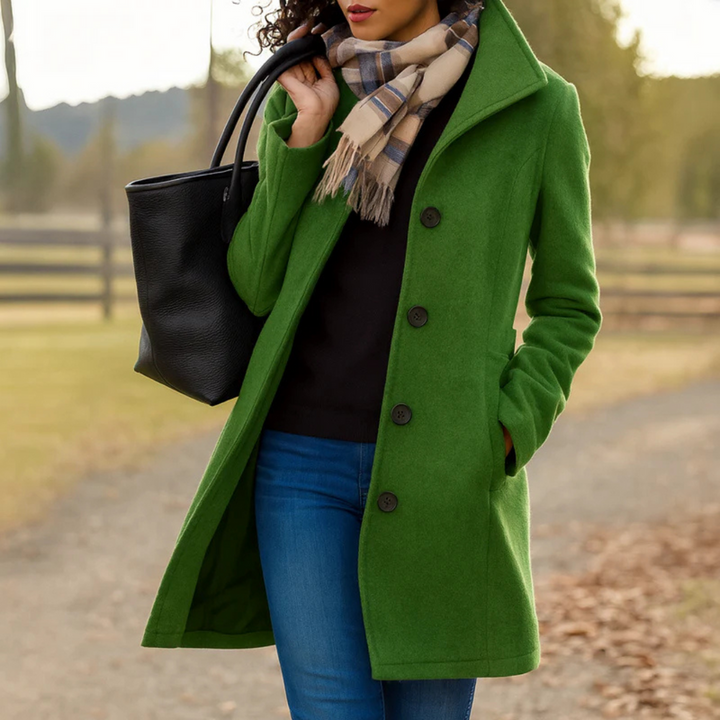 Women's elegant button-up classic coat, tailored fit outerwear, ideal for winter style.