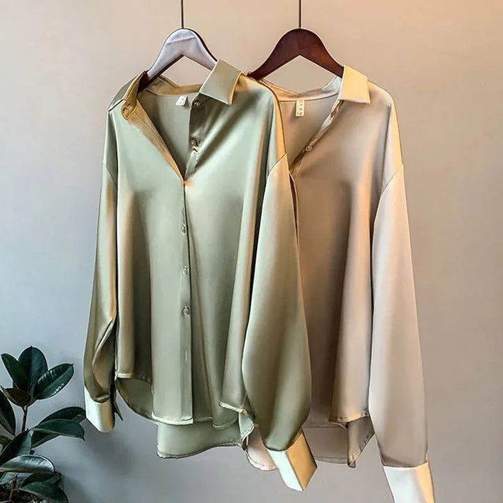 Elegant women's classic fall blouse, perfect for office wear. Long sleeve, sophisticated style.