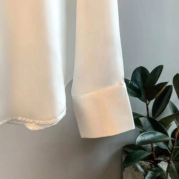 Sophisticated fall blouse for women, elegant long sleeve top in a timeless classic design.