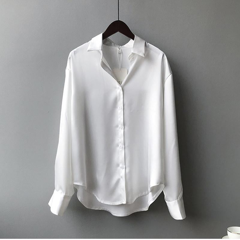 Stylish women's fall blouse, elegant and classic, a sophisticated long sleeve top for ladies.