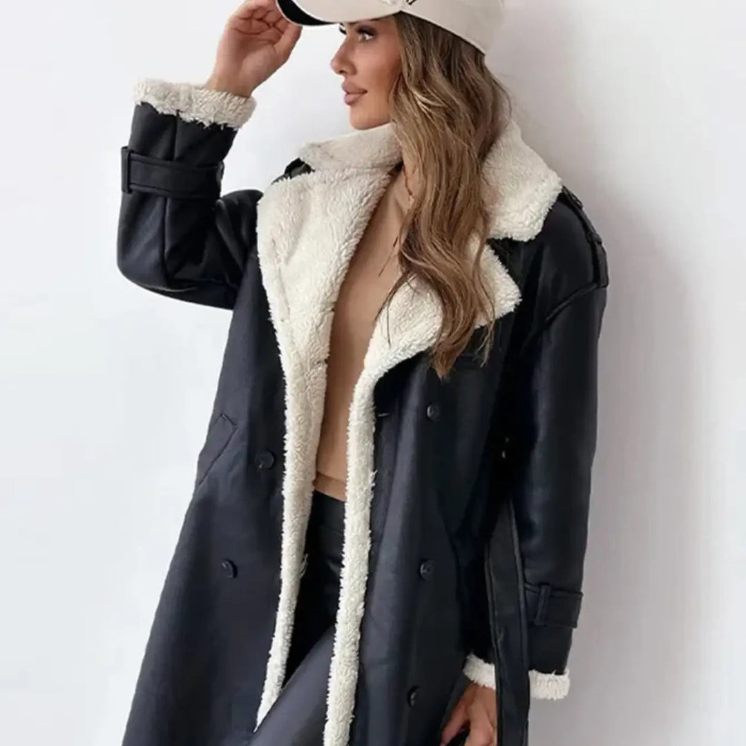 Warm women's long classic coat, featuring a soft cozy lining for ultimate comfort in fall & winter.
