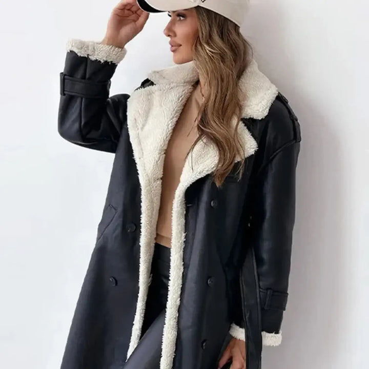 Warm women's long classic coat, featuring a soft cozy lining for ultimate comfort in fall & winter.