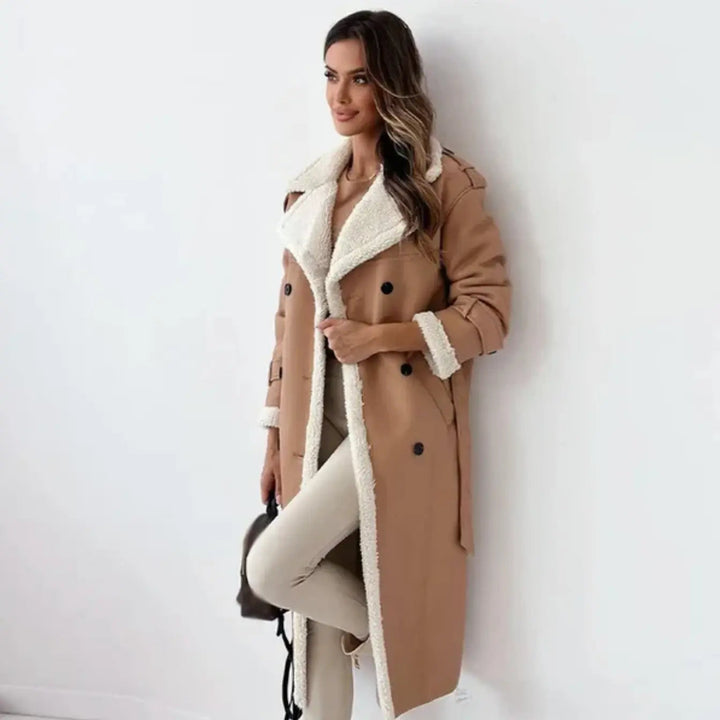Stylish women's classic long coat, elegant outerwear, perfect for sophisticated winter fashion & warmth.