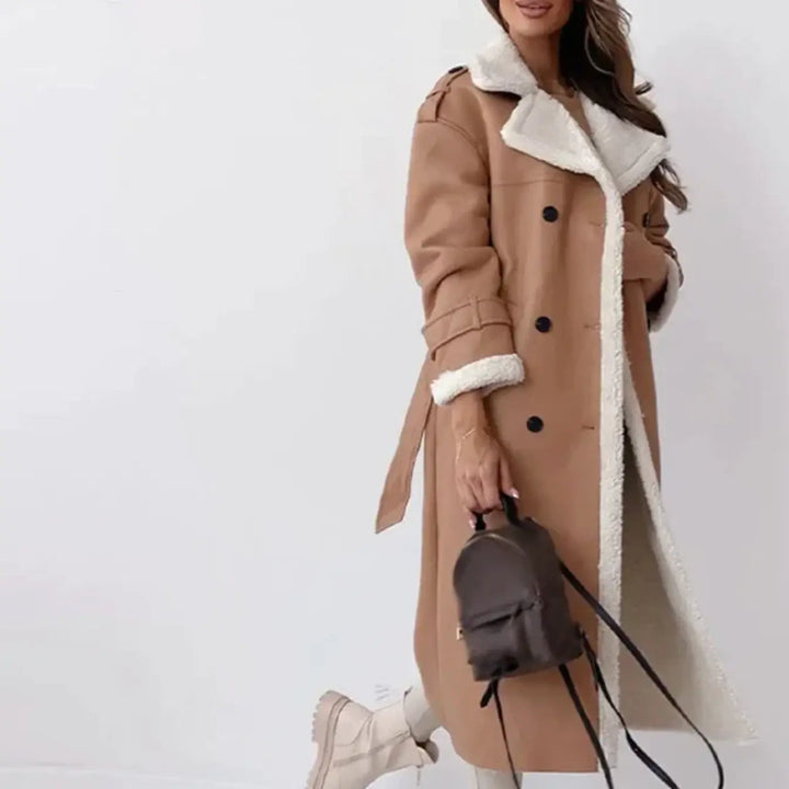 Women's classic long winter coat, designed with a cozy lining for superior warmth and elegant style.