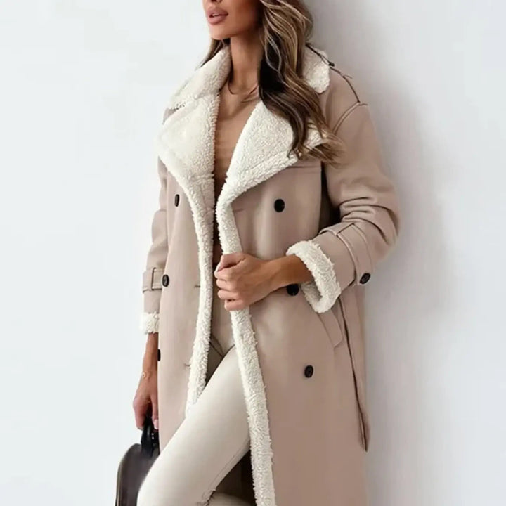 Cozy women's long winter jacket, classic and stylish, providing excellent warmth for cold weather.