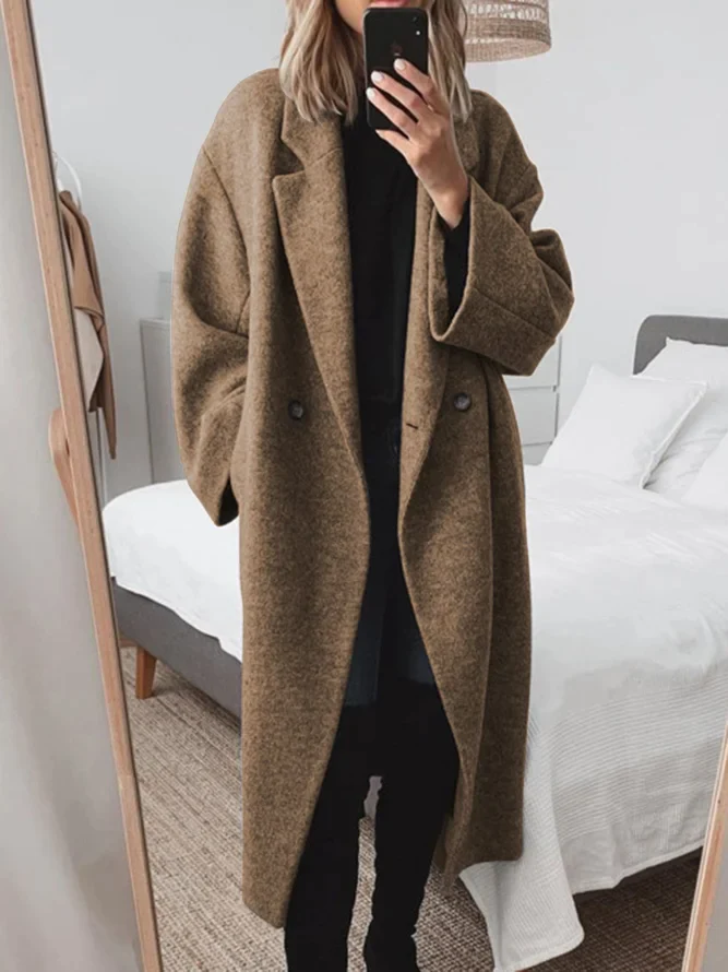 Brown women's classic tailored overcoat, ideal fall fashion & winter coat for stylish ladies.