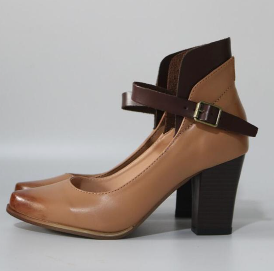 Comfortable women's closed toe block heels with an ankle strap for formal events, office & stylish wear.