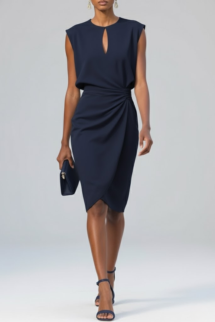 Stylish women's formal midi dress with cap sleeves, ideal for evening events & special occasions.