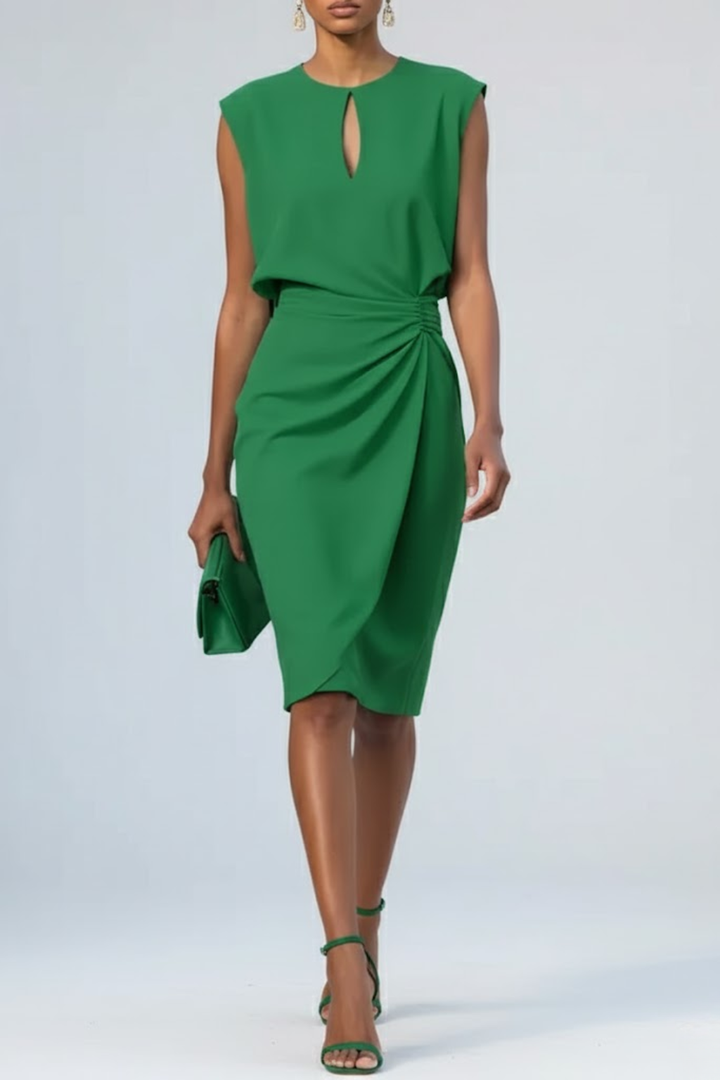 Classic women's elegant cap sleeve midi dress, perfect as a formal party dress or for evening events.