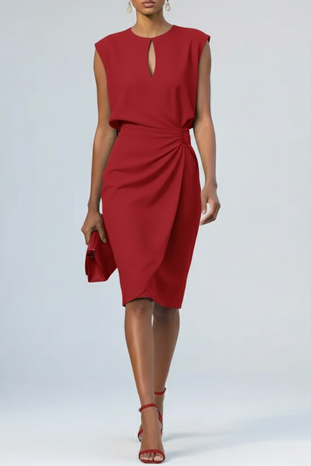 Sophisticated women's midi dress with cap sleeves & keyhole, a stylish choice for cocktail parties & formal wear.