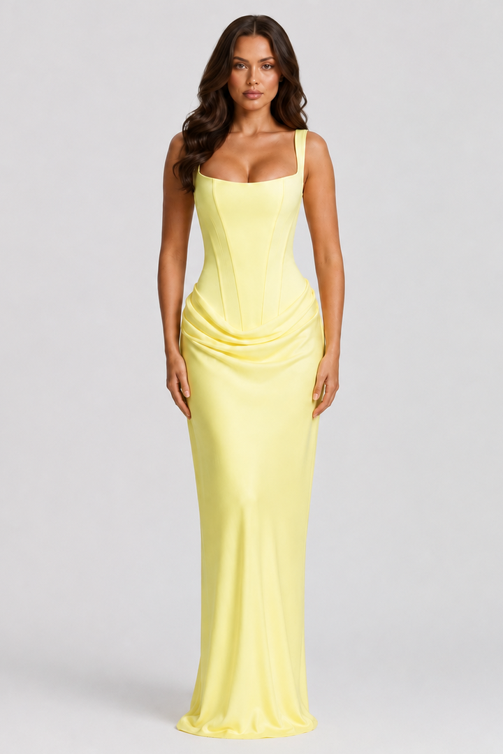 Dazzling women's corset maxi pleated formal gown, an elegant choice for any special occasion or formal event.