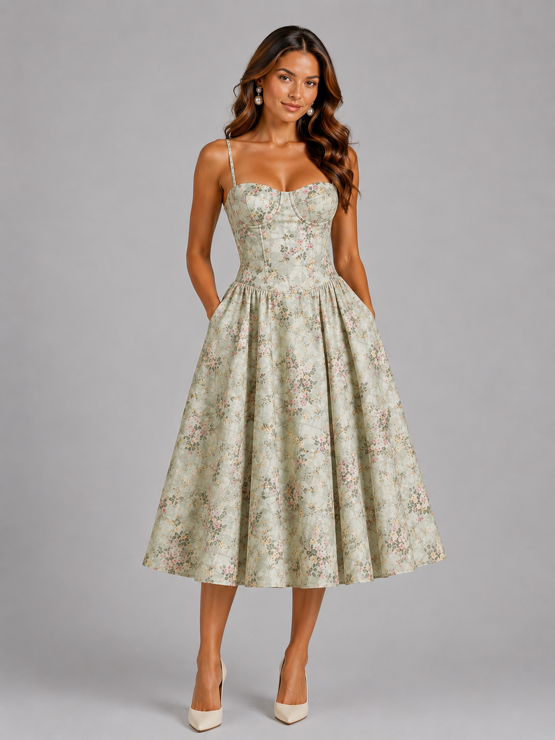 Elegant women's corset midi dress, perfect for summer events, parties & stylish occasions.