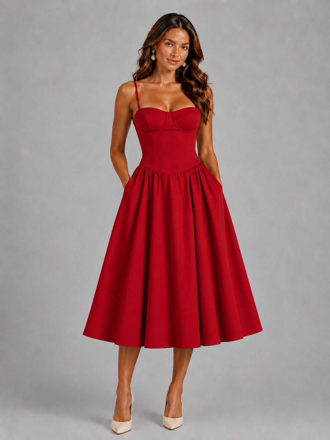 Elegant women's corset midi dress. A stunning choice for summer events, parties, & fashion.