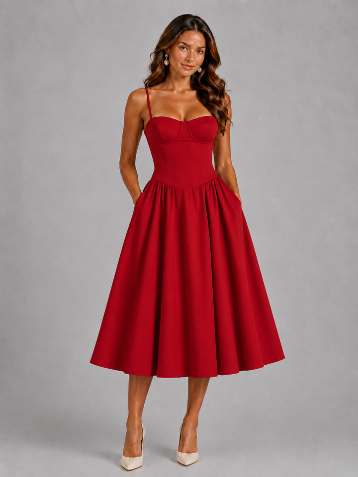 Elegant women's corset midi dress. A stunning choice for summer events, parties, & fashion.