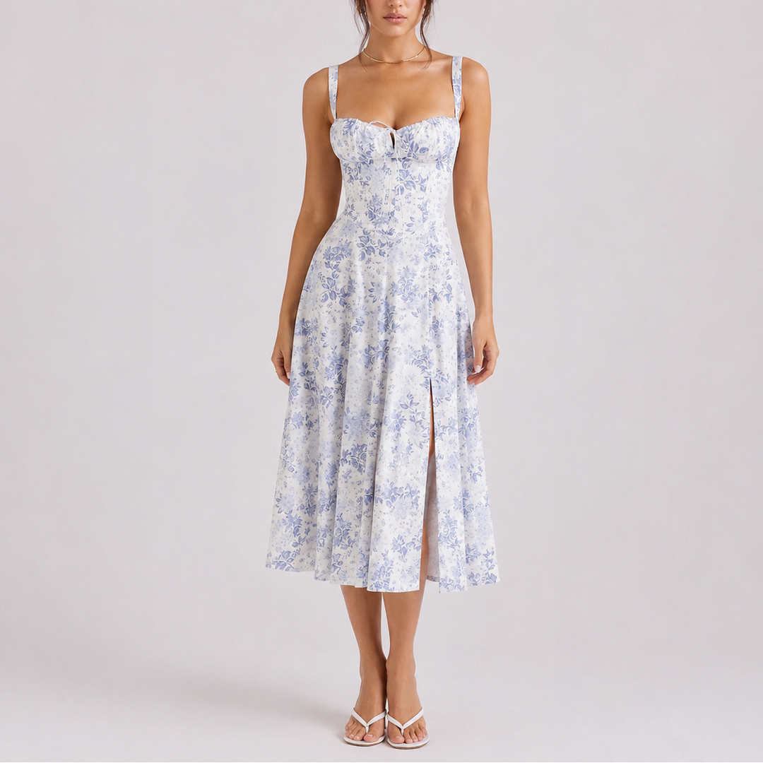 Versatile women's formal midi dress, a stunning elegant corset design with a sophisticated ruched bust.