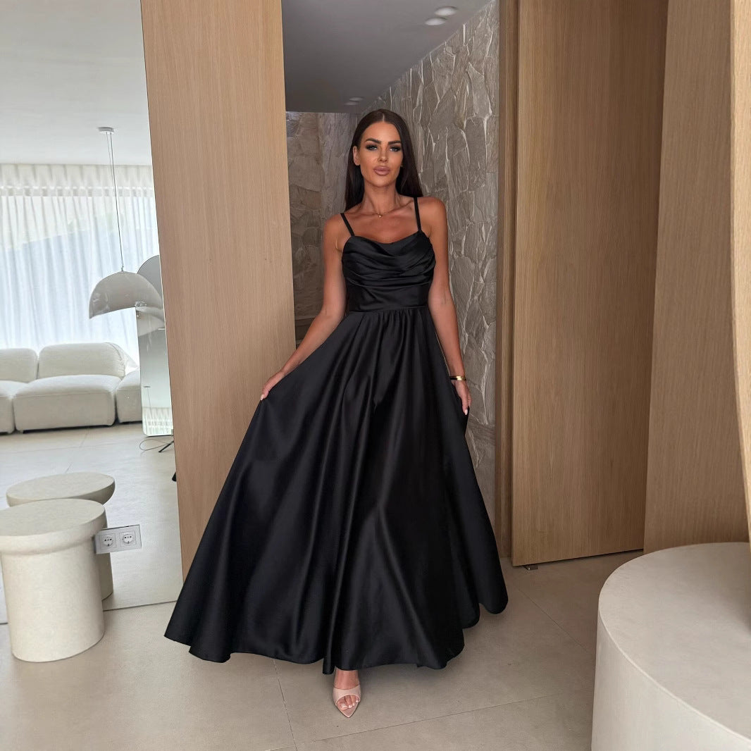 Flowing elegant pleated maxi dress for women, featuring a chic cowl neck, suitable for special occasion wear.