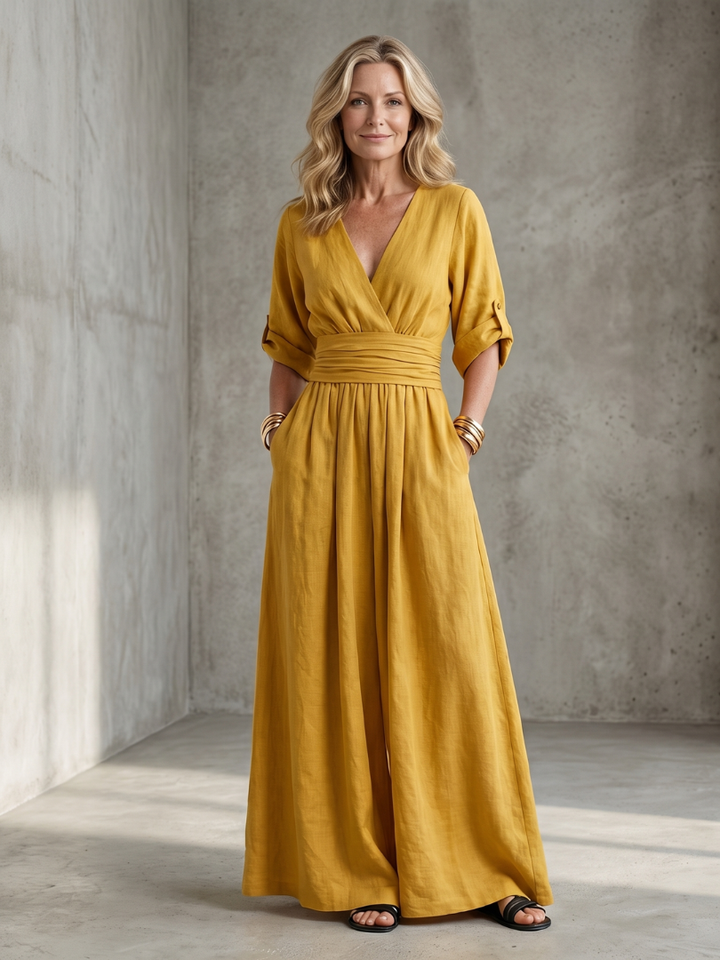 Elegant women's cross front wide leg jumpsuit, perfect for summer parties & resort wear.
