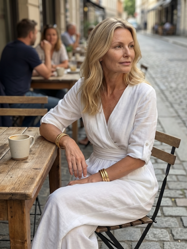 Elegant women's summer jumpsuit, wide leg & cross front, a must-have for resort fashion.