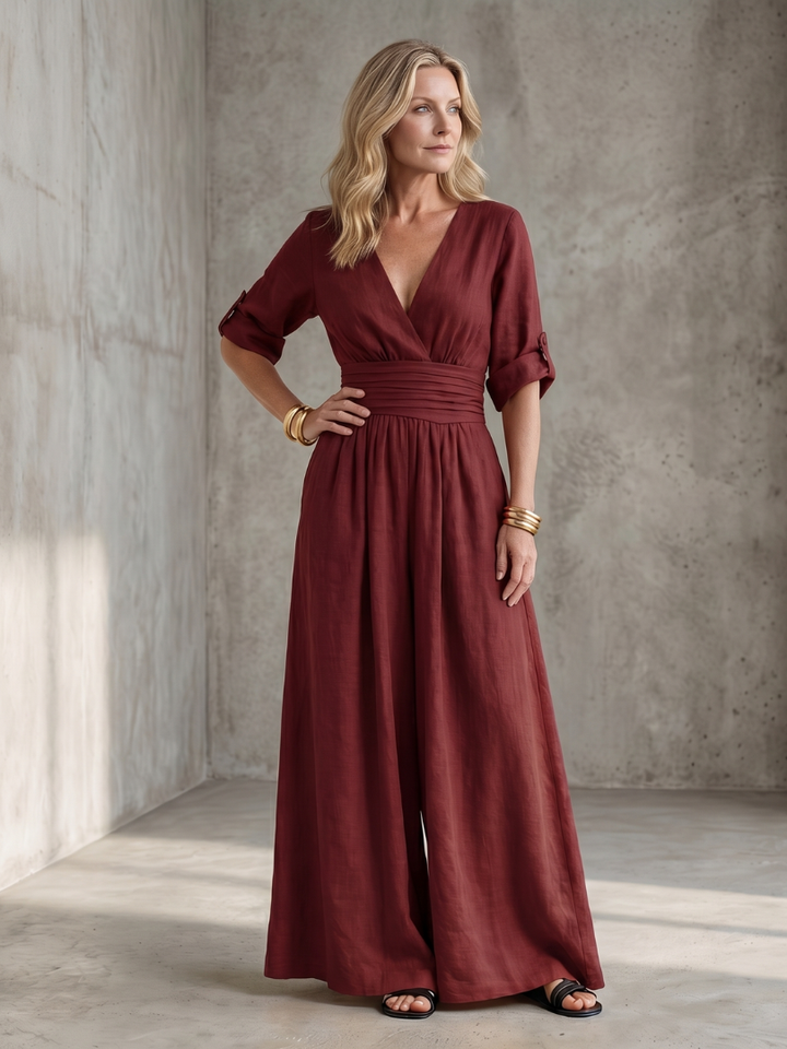 Women's casual chic wide leg jumpsuit, comfortable cross front style for everyday elegance.