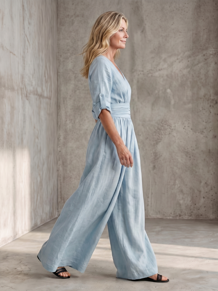 Elegant women's cross front wide leg jumpsuit, a staple for any fashion-forward wardrobe.