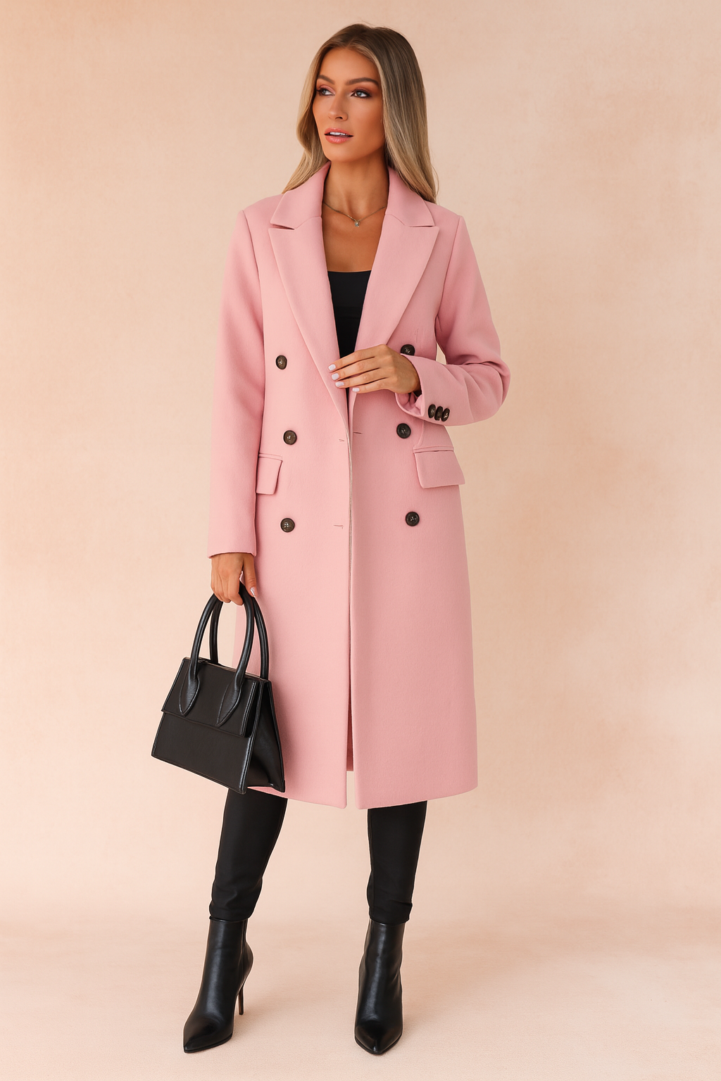 Chic long outerwear for women, featuring a timeless double-breasted cut.