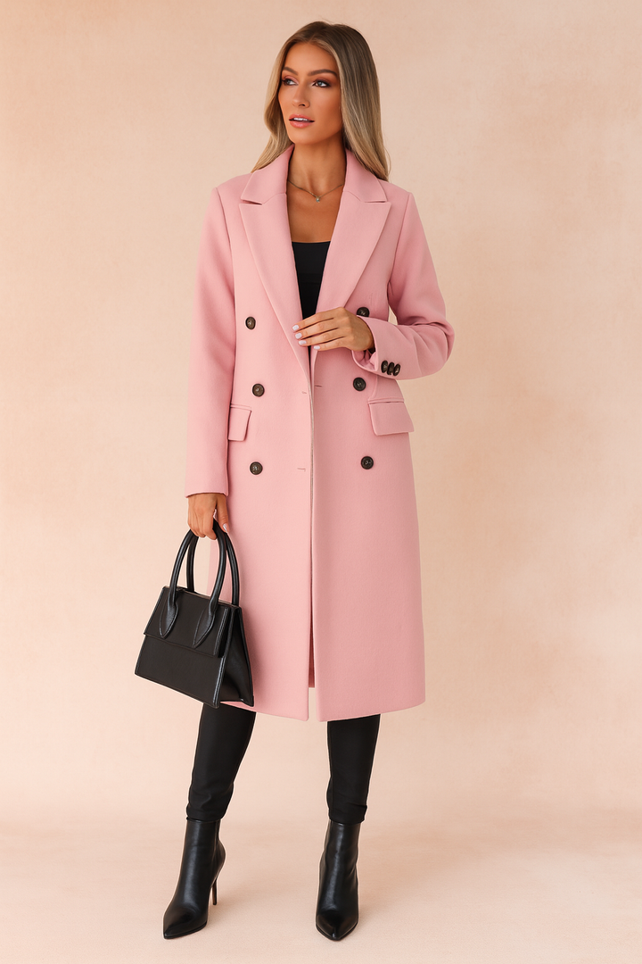Chic long outerwear for women, featuring a timeless double-breasted cut.