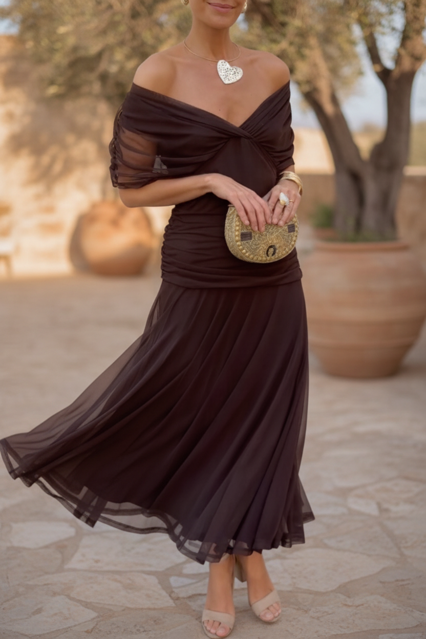 Elegant women's drape dress, perfect for wedding guests, formal occasions & evening parties.