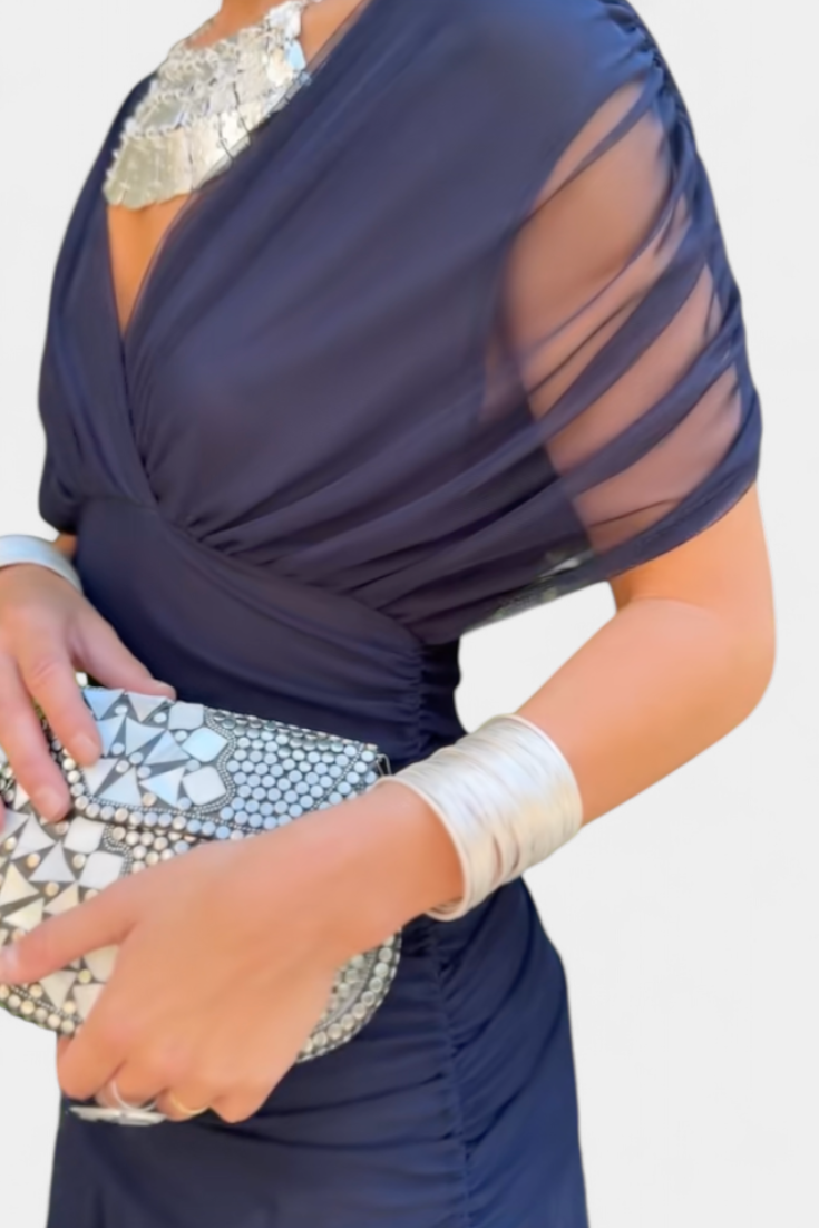 Stunning women's formal drape dress, ideal for wedding guests seeking elegant style.