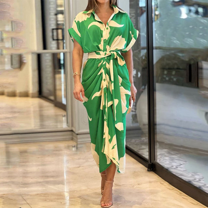 Elegant women's drape midi summer dress, perfect for stylish comfort & flowy feel. Versatile for casual or vacation wear.